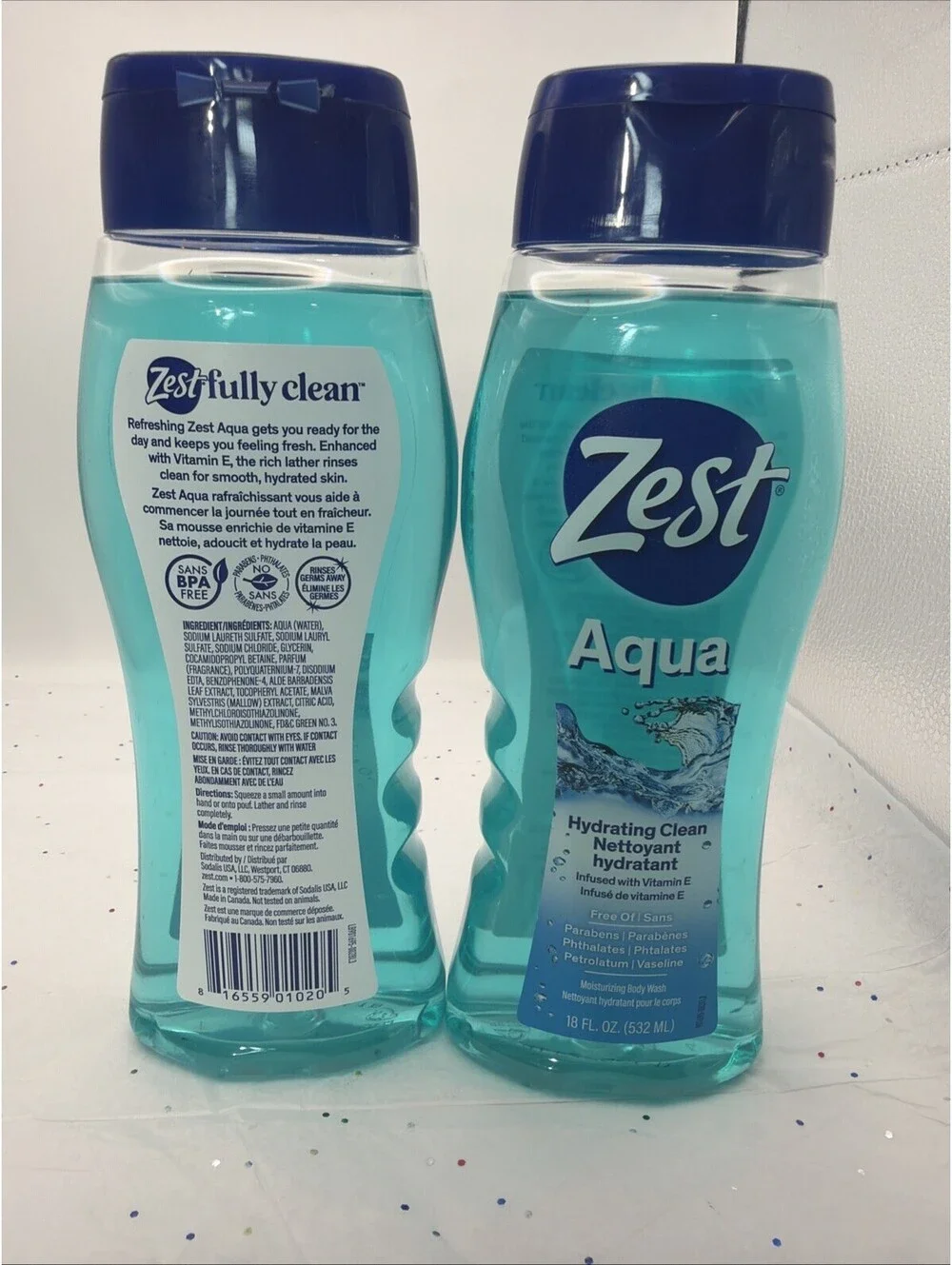Zest Body Wash Aqua 18 oz 2 Pack Moisturizing Shower Gel Fresh Clean Scent NEW